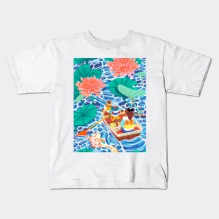 Boating through the water lilies Kids T-Shirt